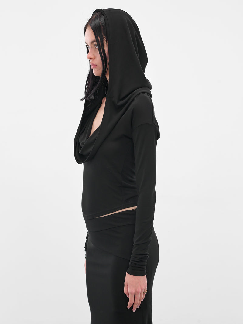 Black Hooded Long Sleeve Top (#001211-232-BK-BLACK)