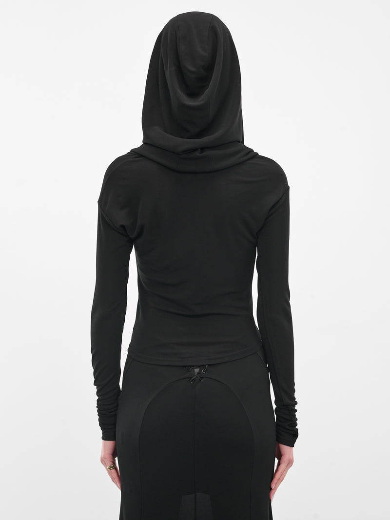 Black Hooded Long Sleeve Top (#001211-232-BK-BLACK)