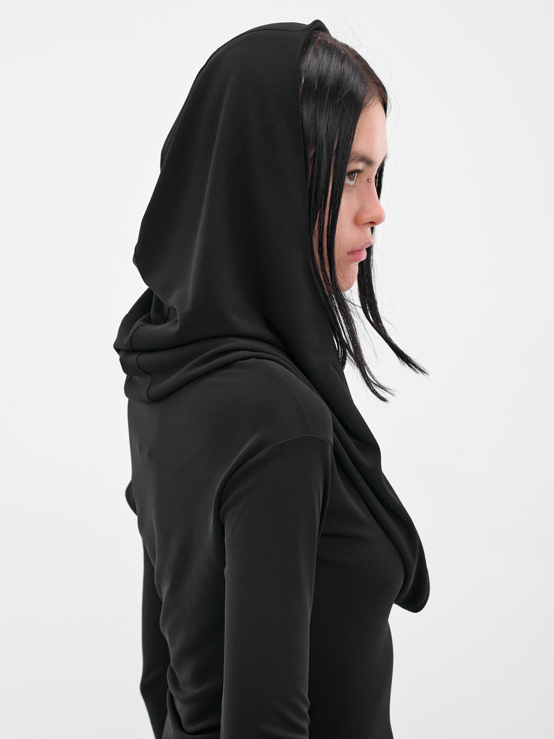 Black Hooded Long Sleeve Top (#001211-232-BK-BLACK)