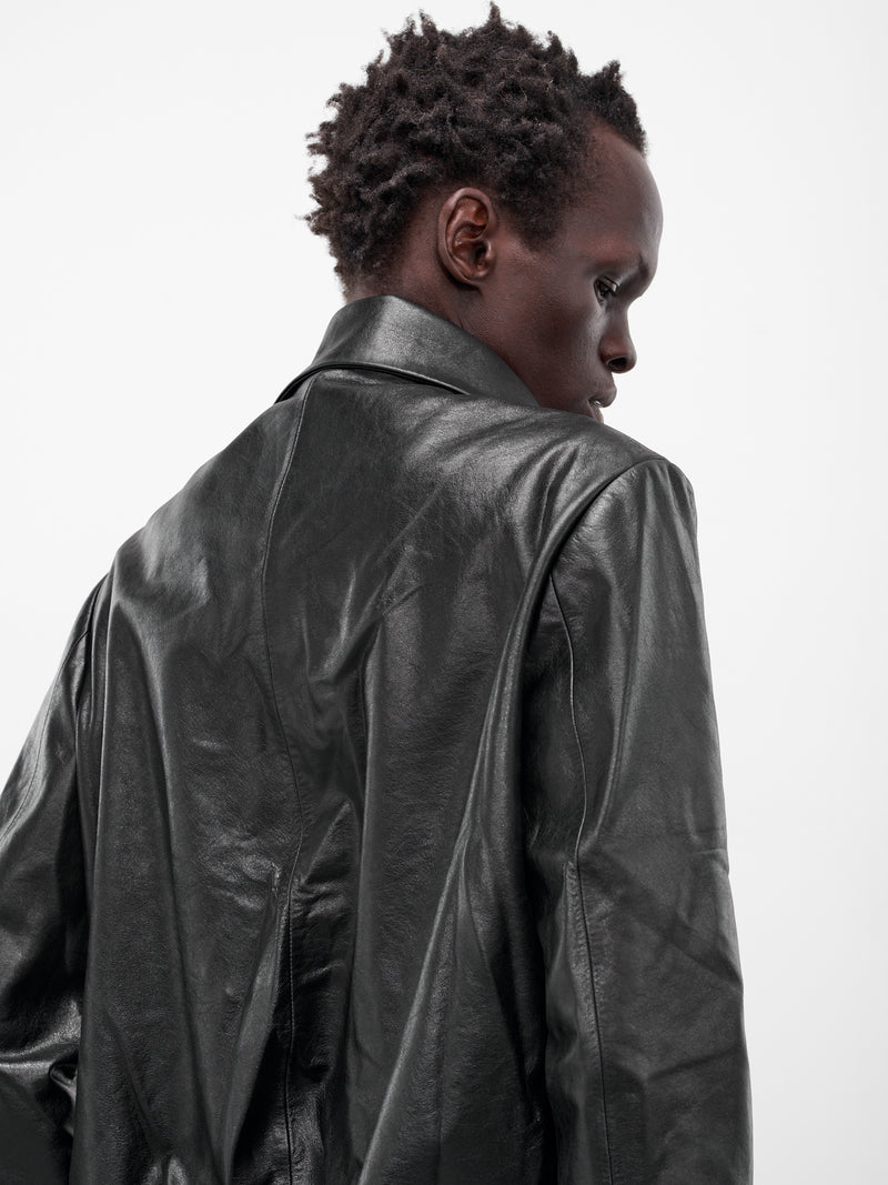 Black Leather Swing Pleated Jacket (003-15-BLACK)