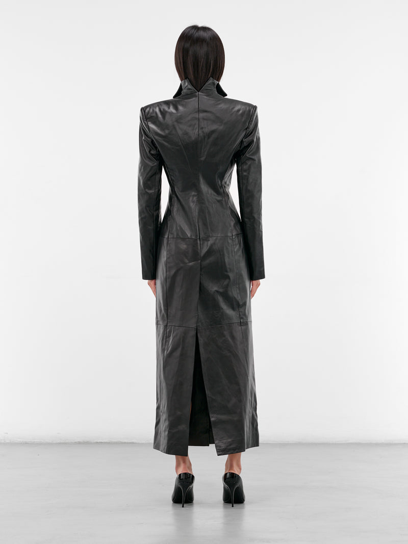 Black Leather Tailored Coat (003-T09-BLACK)
