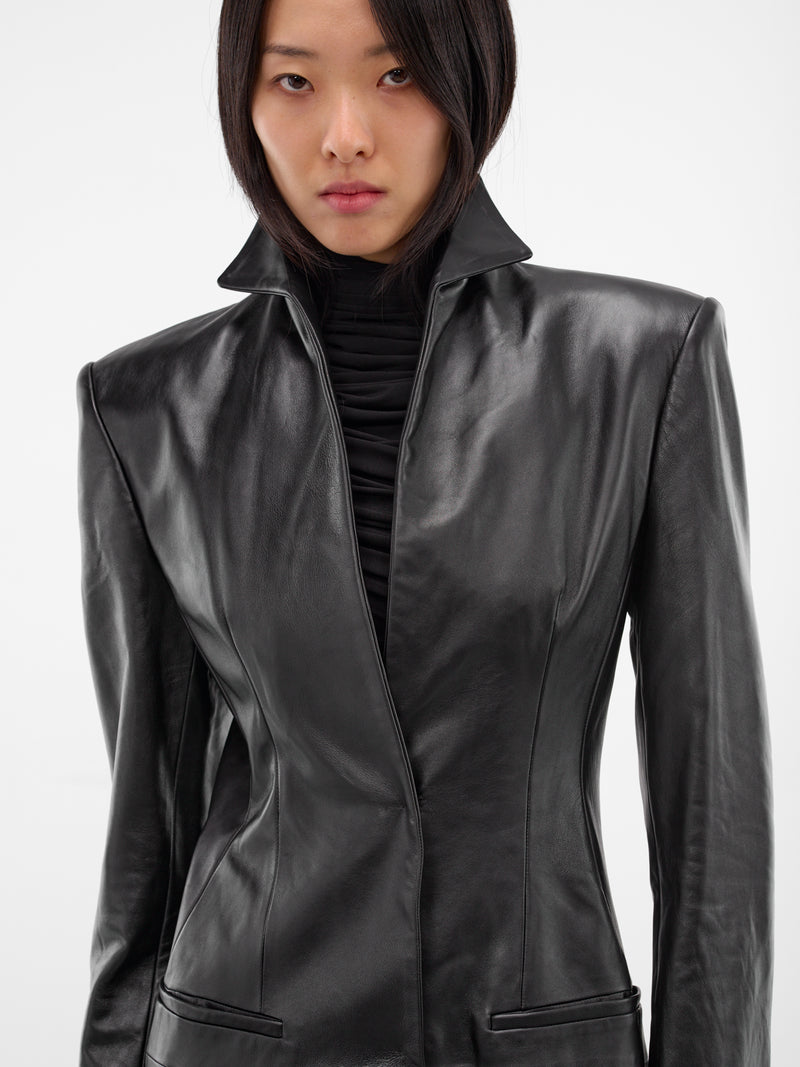 Black Leather Tailored Coat (003-T09-BLACK)