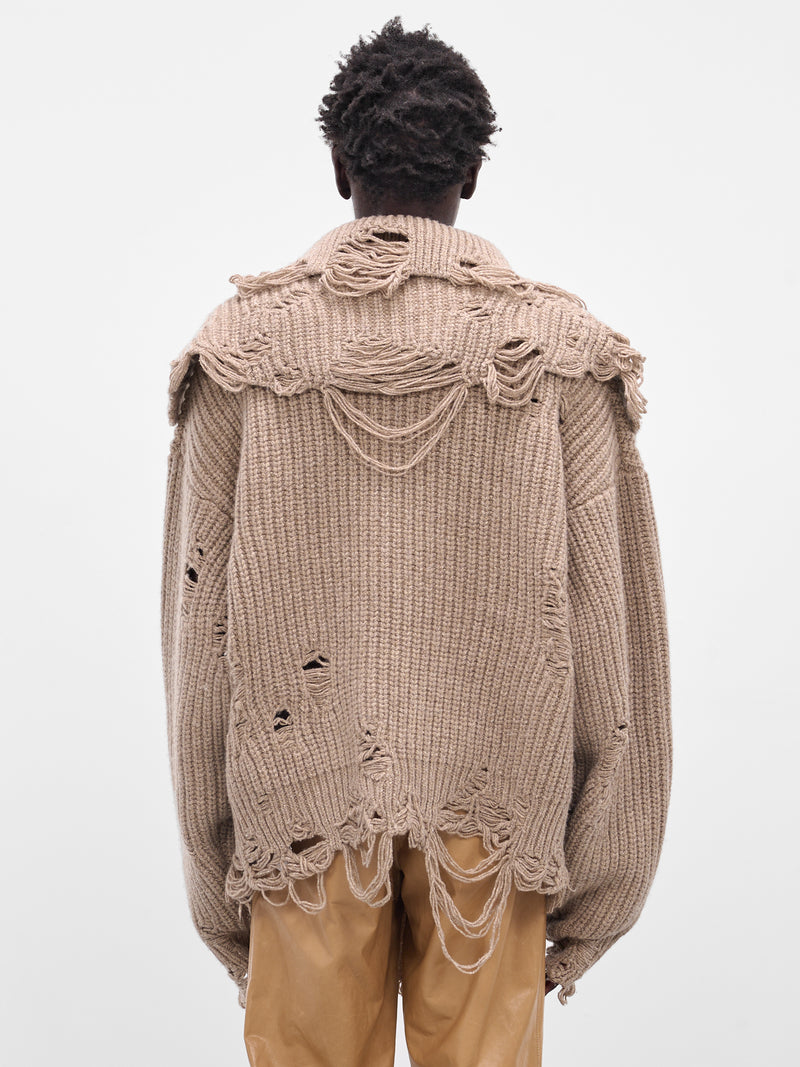 Distressed Scarf Polo Knit Sweater (004-02K-OATMEAL)