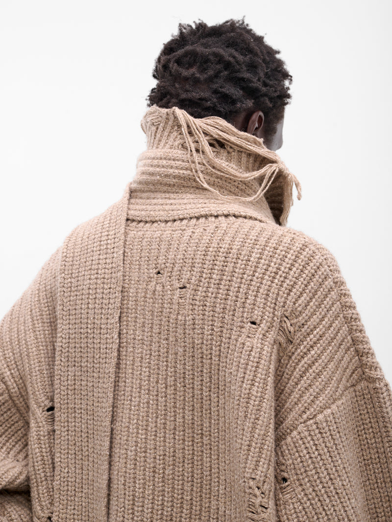 Distressed Scarf Polo Knit Sweater (004-02K-OATMEAL)