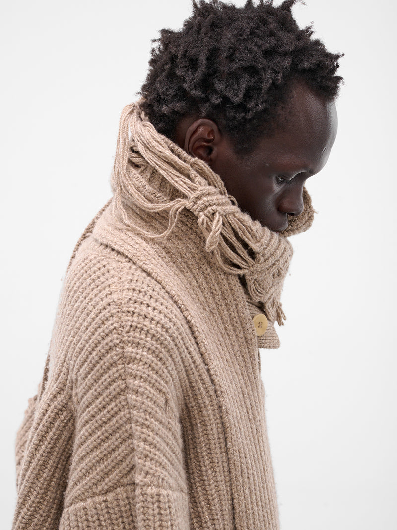 Distressed Scarf Polo Knit Sweater (004-02K-OATMEAL)