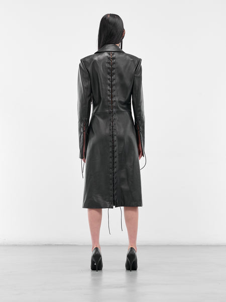 Black Leather Lace-Up Coat (#004049-L10-BK-BLACK)