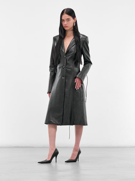 【美品】 SOLOV / FULL BALCALLAR COAT Black Leather Lace-Up Coat (#004049-L10-BK-BLACK)