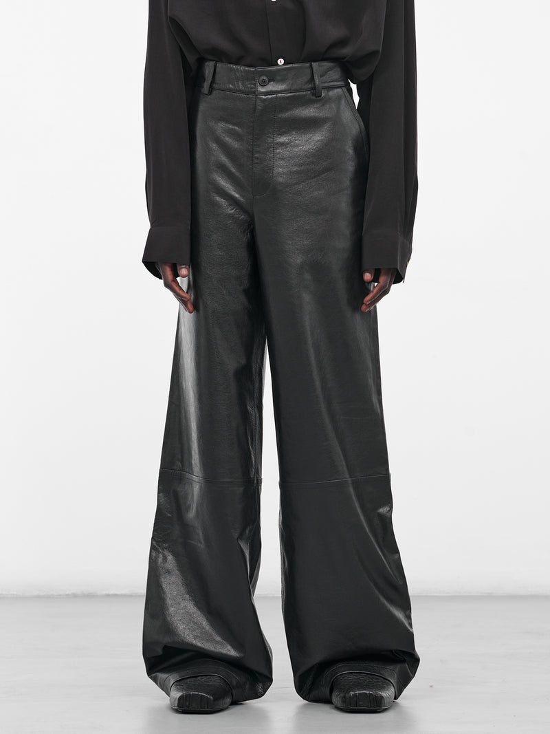 Black Wide Leg Leather Trousers (008-22-BLACK)