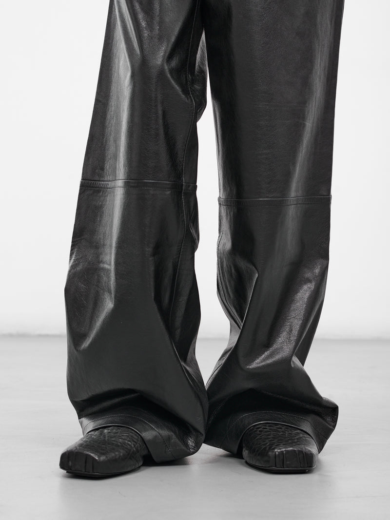 Black Wide Leg Leather Trousers (008-22-BLACK)