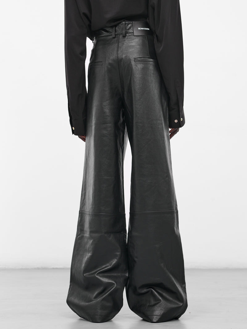 Black Wide Leg Leather Trousers (008-22-BLACK)