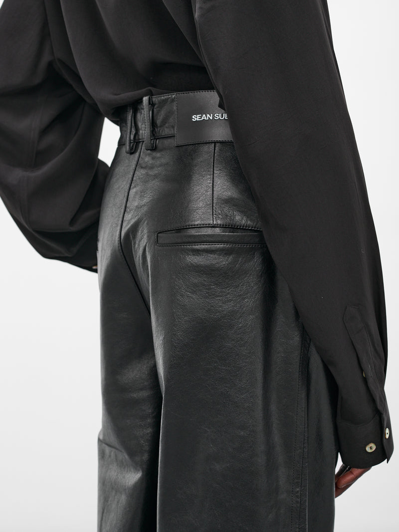 Black Wide Leg Leather Trousers (008-22-BLACK)