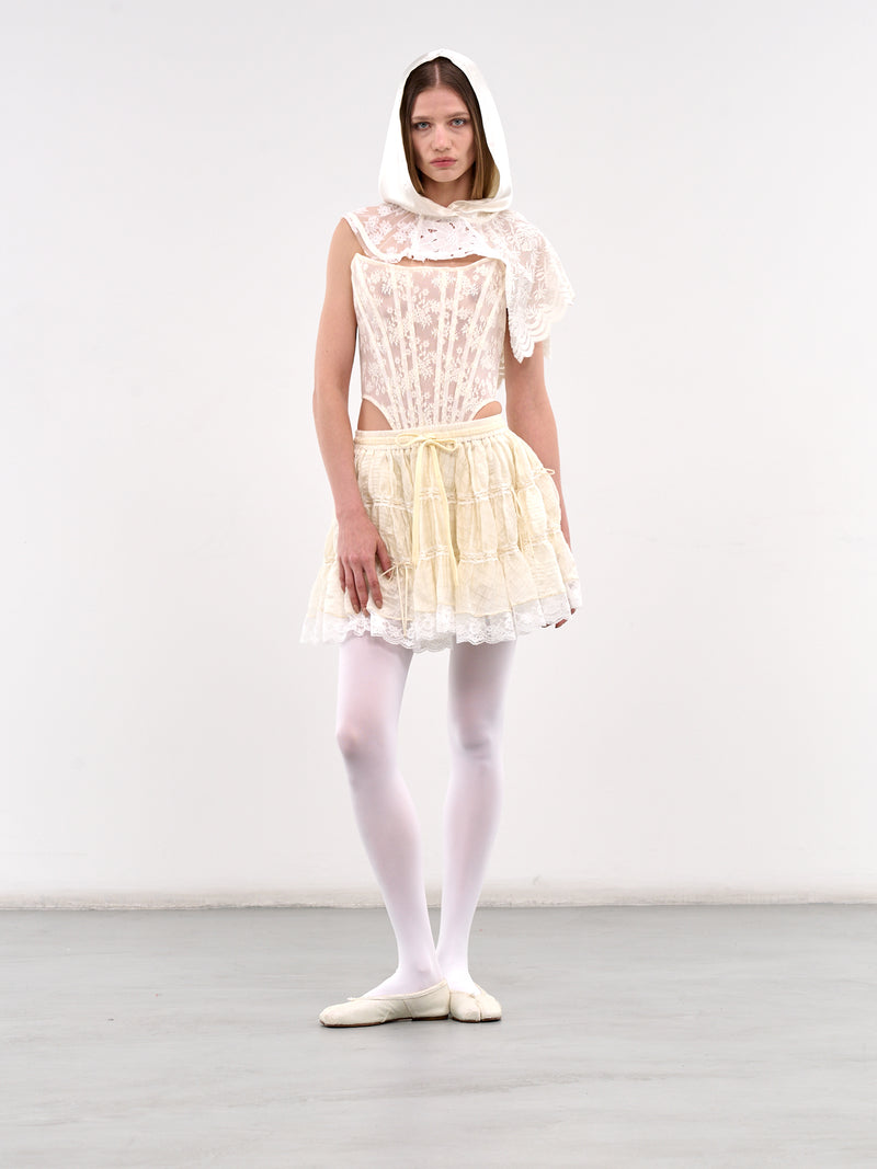 Elasticated Ruffle Mini Skirt (00SK03-IVORY)