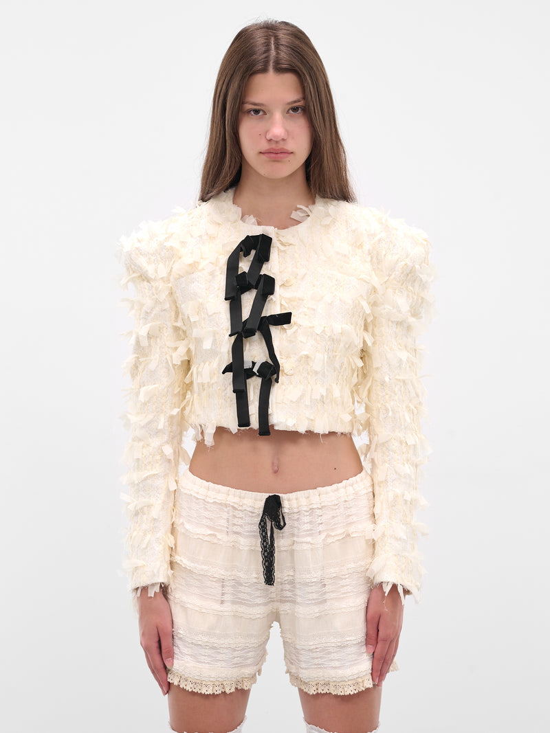 White Bow Tweed Cropped Jacket 00JK05-IVORY