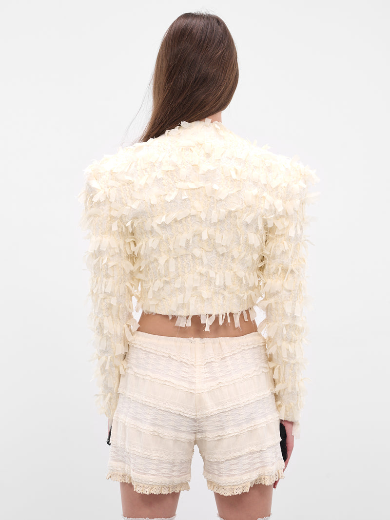 White Bow Tweed Cropped Jacket 00JK05-IVORY