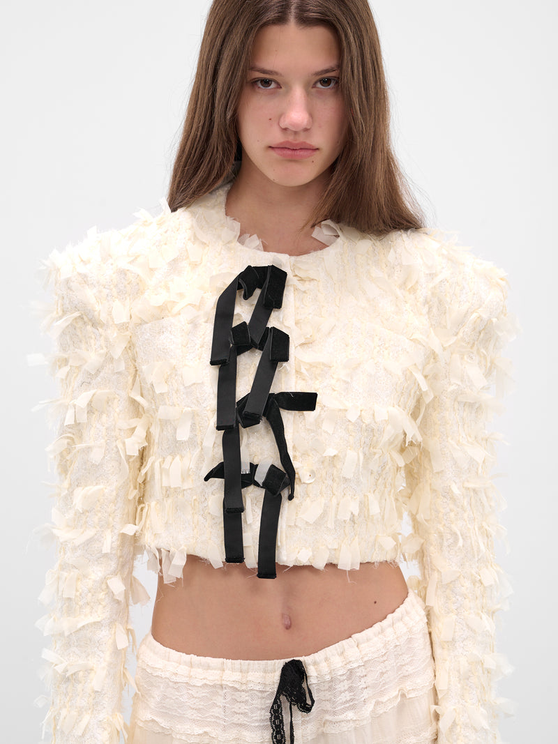 White Bow Tweed Cropped Jacket 00JK05-IVORY