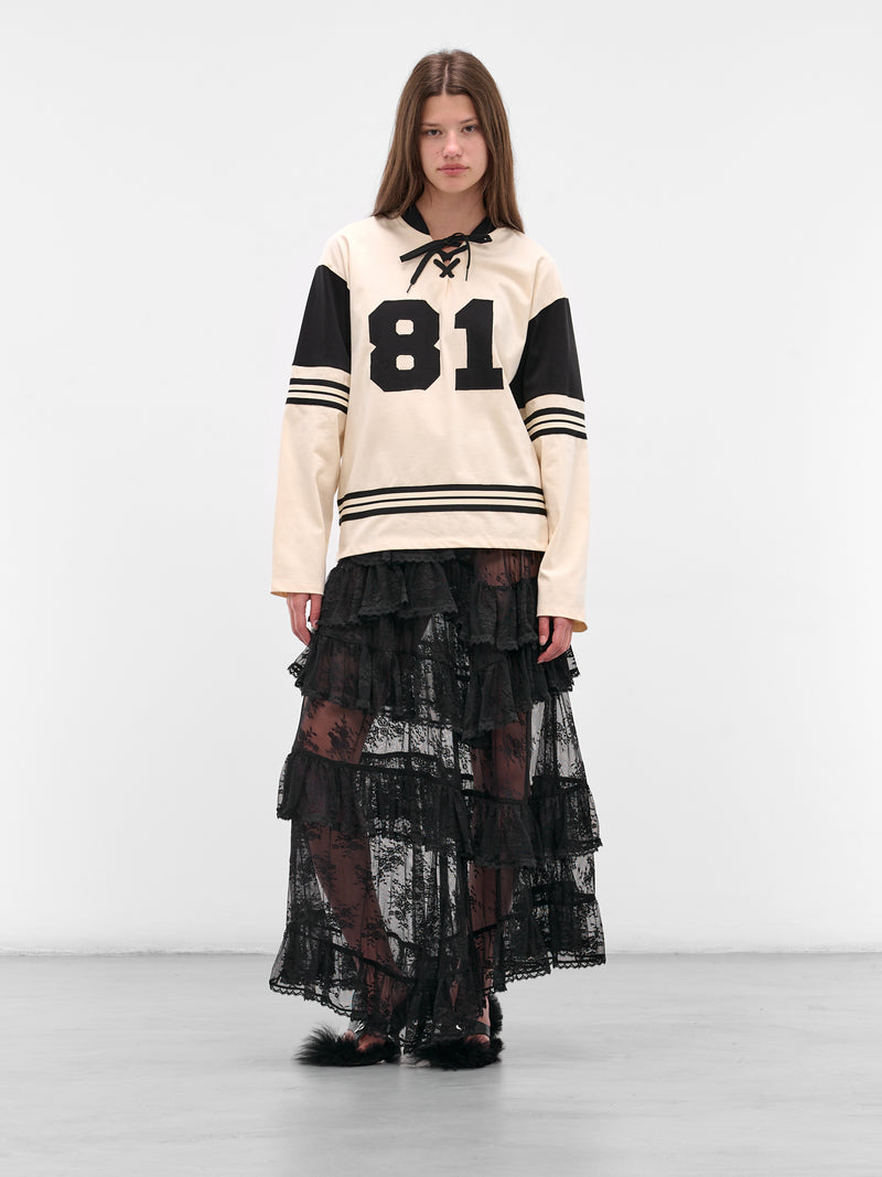 White Laced Stripe Hockey Top (00T14-BLACK-IVORY)