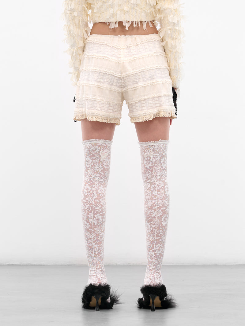 White Layered Lace Mini Shorts (00TR07-IVORY)