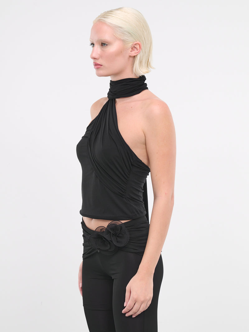 Jersey Wrap Neck Top (02-BLACK)