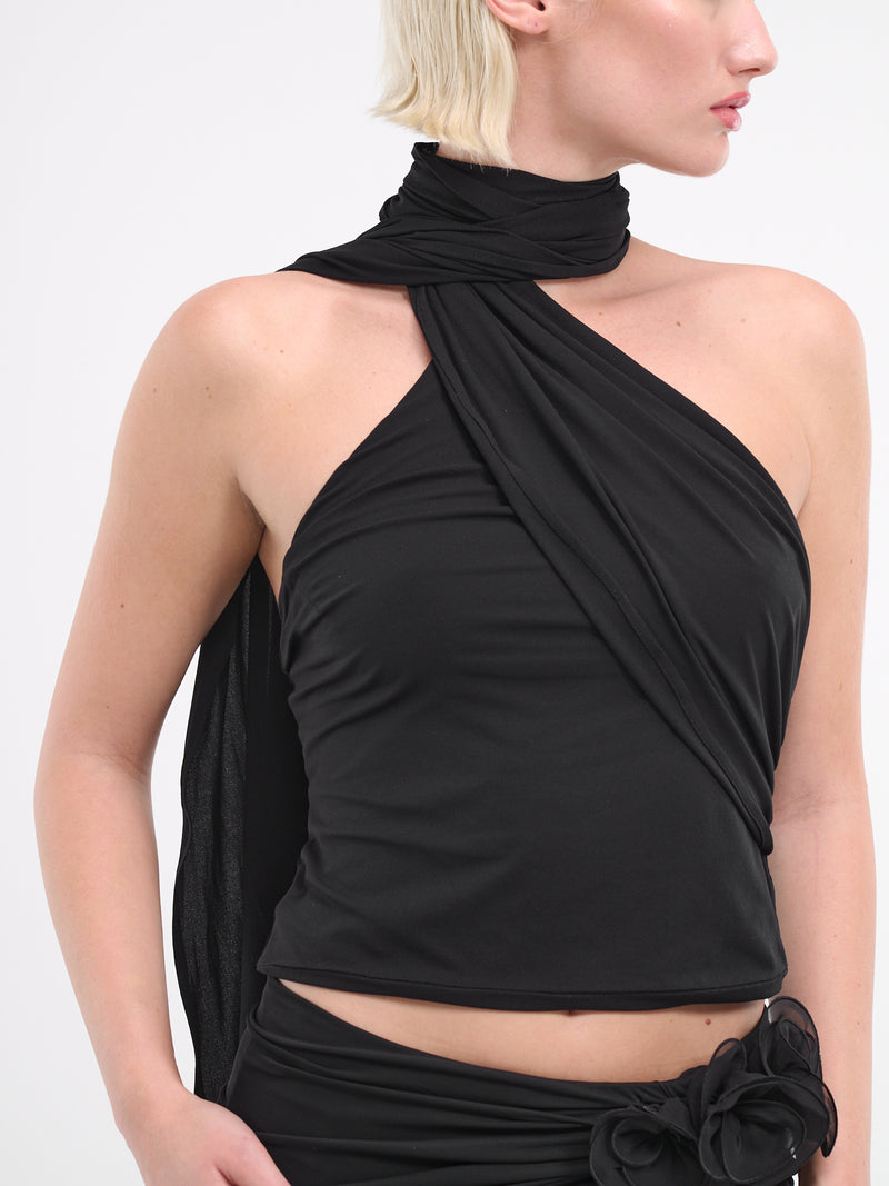 Jersey Wrap Neck Top (02-BLACK)