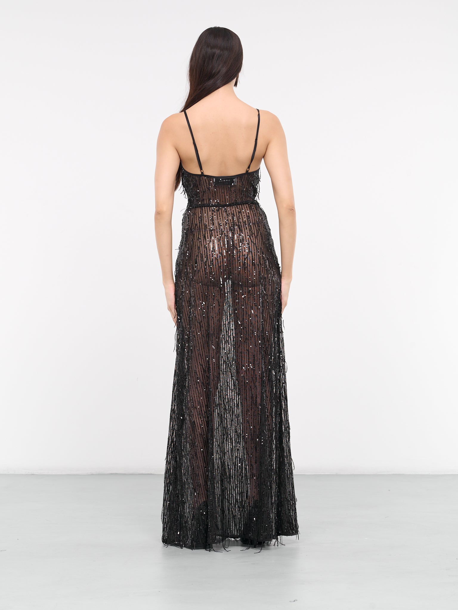 Fringe Sequin Maxi Dress (023-W-4-03-BLACK)