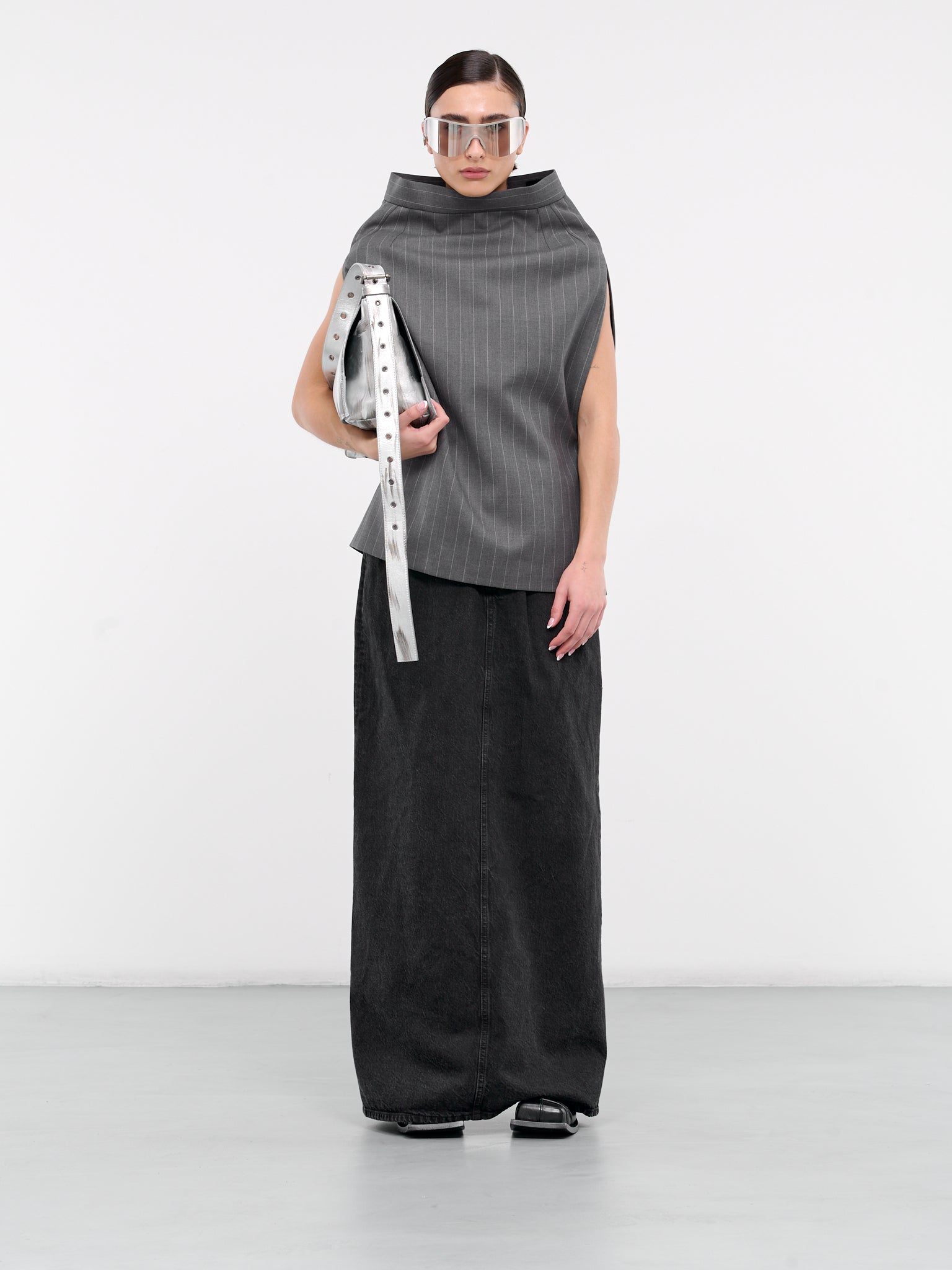 Tailored Skirt Top (S1WSH01-GREY-PINSTRIPE)