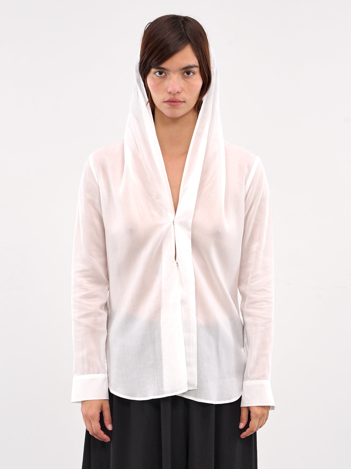 Draped Detail Hood Shirt (FP-B64-200-1-WHITE)