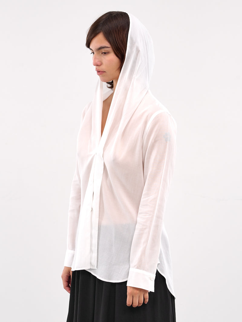 Draped Detail Hood Shirt (FP-B64-200-1-WHITE)