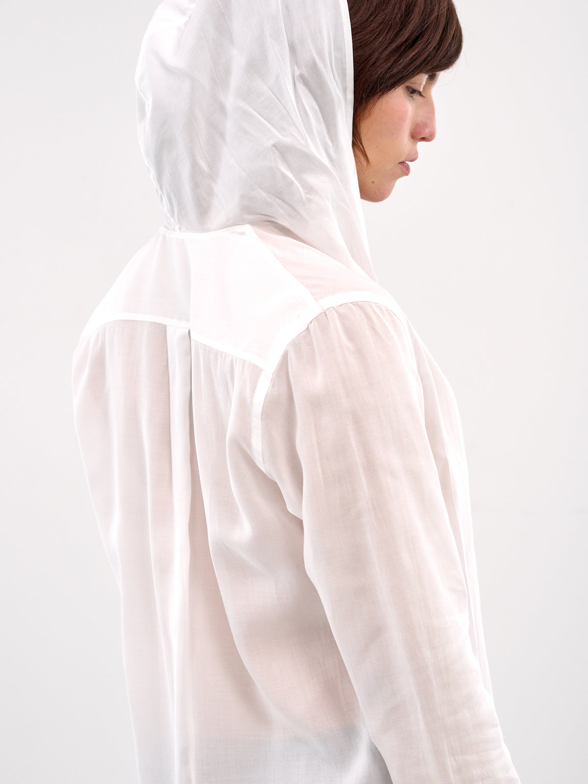 Draped Detail Hood Shirt (FP-B64-200-1-WHITE)