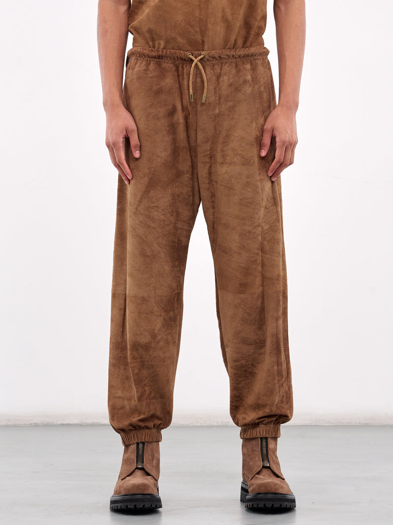 Brown Suede Elasticized Joggers (ARP2508-CAMEL-SUEDE)