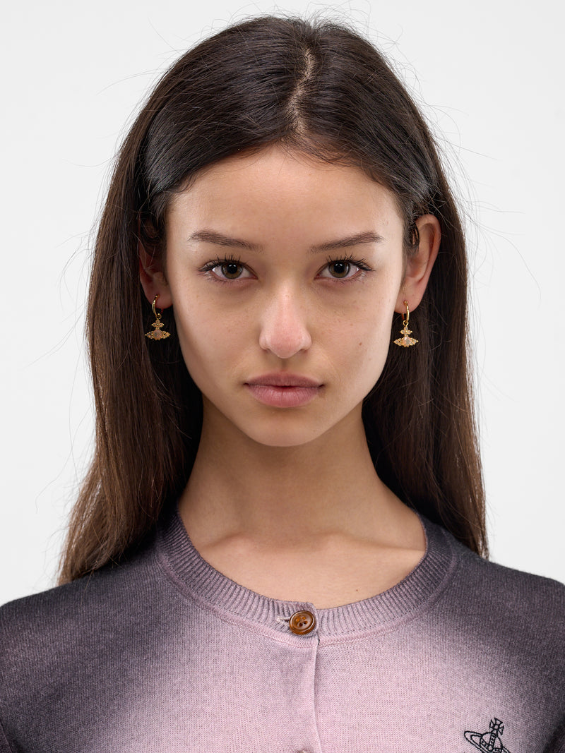 Gold Fedorita Orb Hoop Earrings (6202017R-02R935-GOLD-MILKY-AMB)