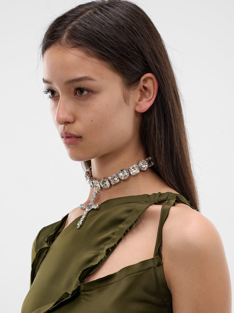 Silver Crystal Cross Choker (4W281A-N0993-CRYSTAL)