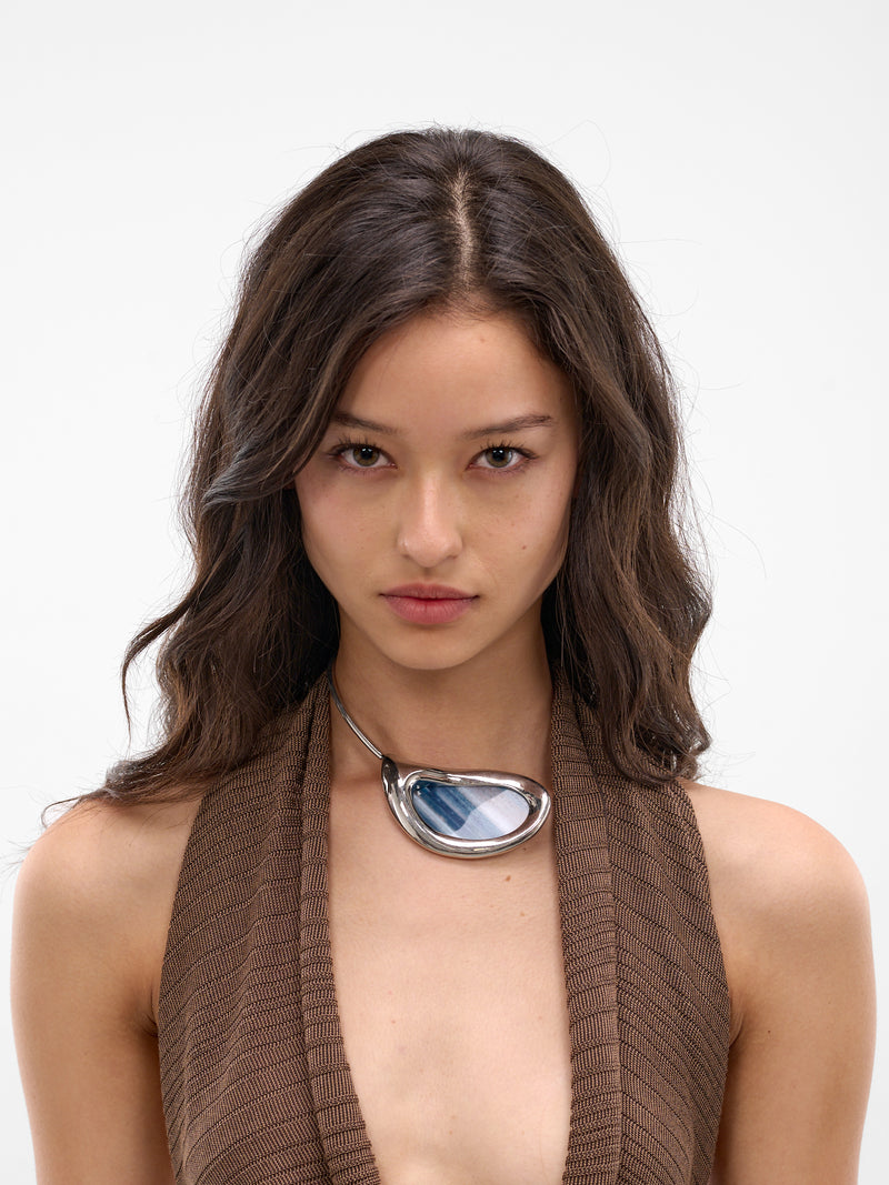 Rhodium Azure Agate Dusk Choker (S26-NE002-S-AZURE-AGATE)