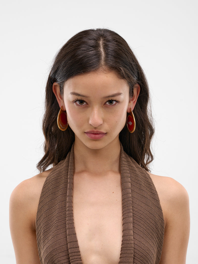 Large Dusk Gold Earrings (S26-EA001-P-RED-AGATE)