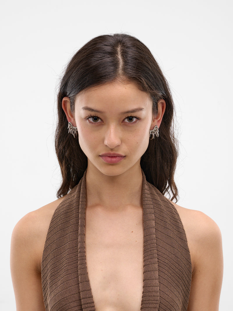 Pierced Armor Rhodium Earrings (CAO-EA028-P-SILVER)