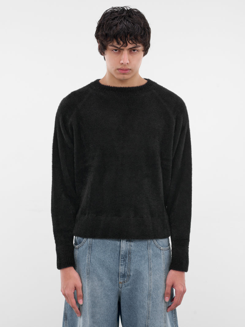 Black Nylon Knit Crewneck Sweater (0416-K009-227-BLACK-001)