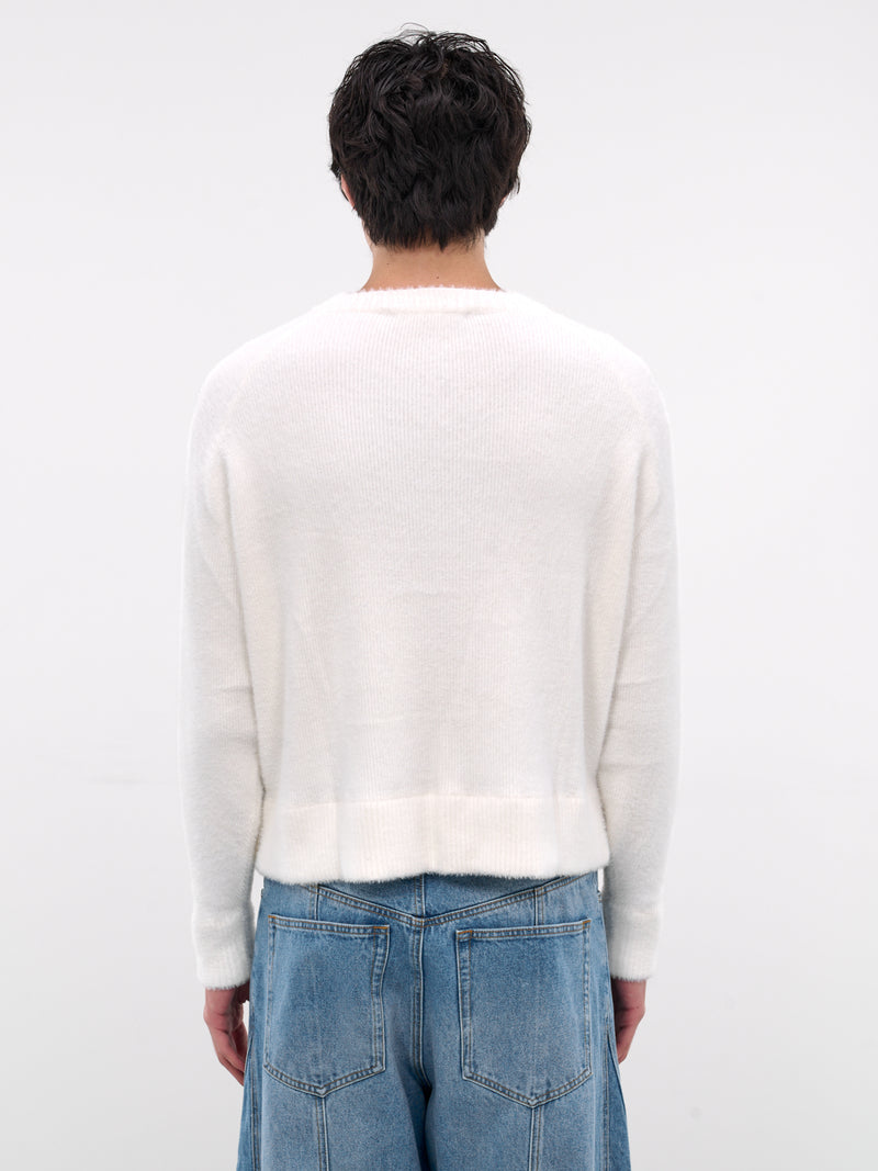 White Nylon Knit Crewneck Sweater (0416-K009-345-BONE)