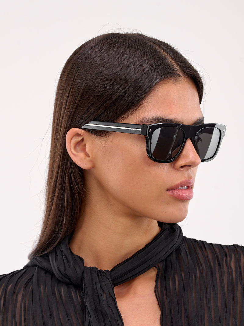 PR B12S Rectangular Sunglasses (0PR-B12S-BLACK-DARK-GREY)