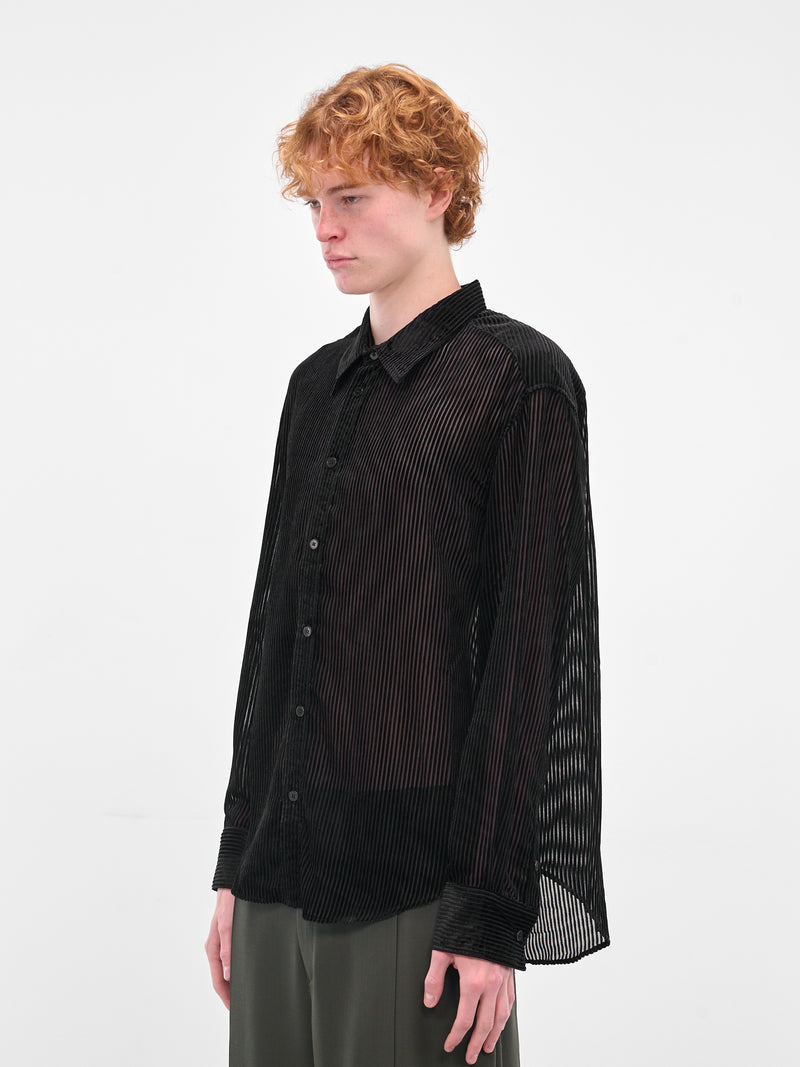 Black Sheer Striped Button-Up Shirt (0570-T313-DEVORED-STRIPES)