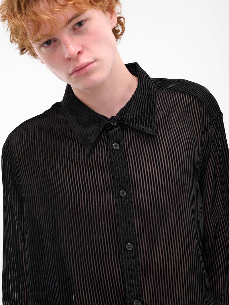 Black Sheer Striped Button-Up Shirt (0570-T313-DEVORED-STRIPES)