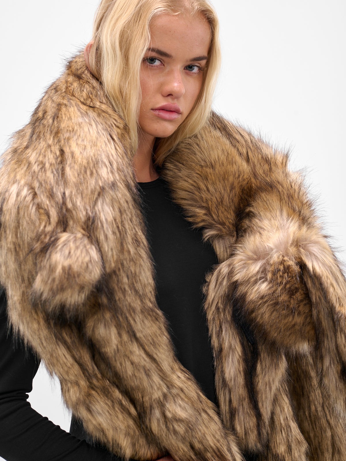 Long Faux Fur Hare Scarf (SCARF4-M-0815-BROWN)