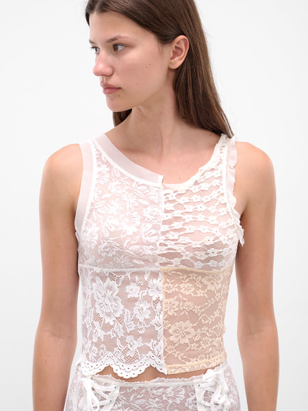 White Patchwork Lace Tank Top (00T11-MULTI)