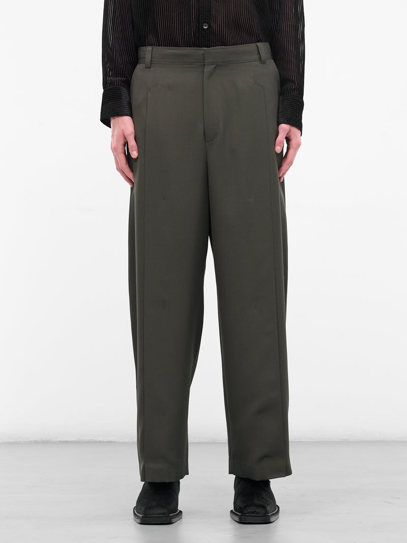 Green Pleated Wide Leg Trousers (0730-T126-ARMY)