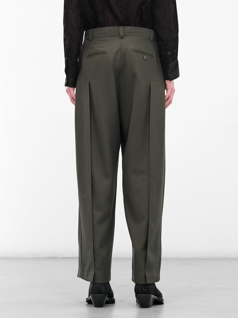 Green Pleated Wide Leg Trousers (0730-T126-ARMY)