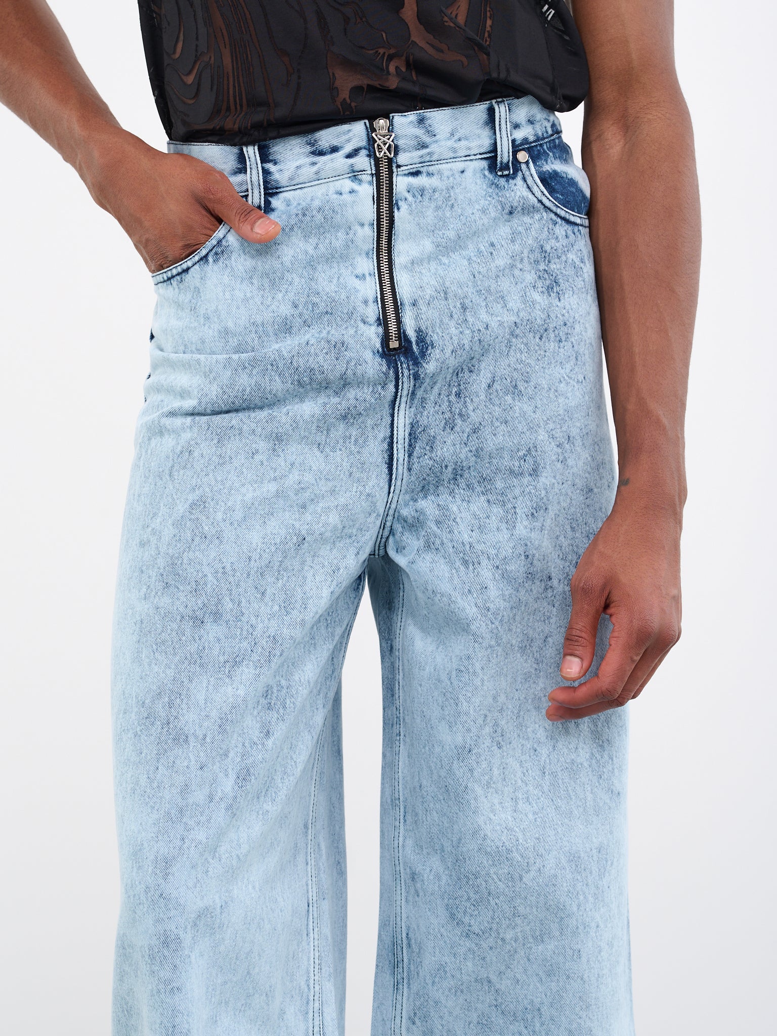 Washed Denim Zip Pants (0733-D010-WASHED-BLUE)