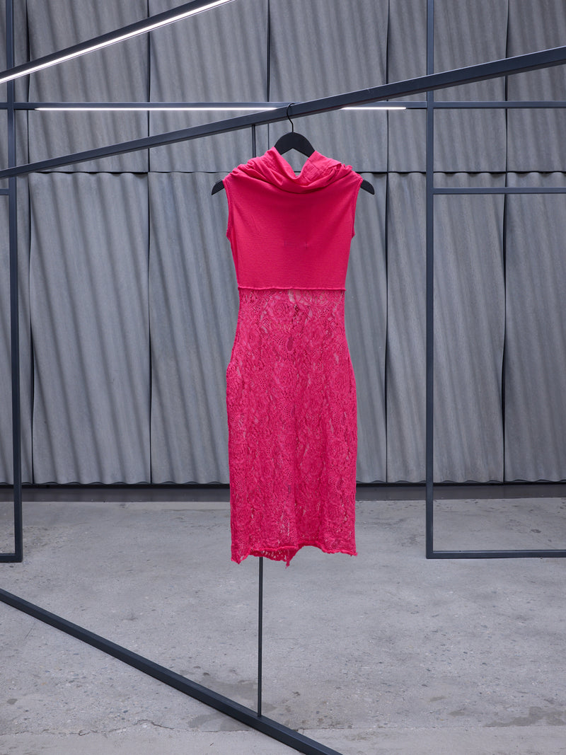 Fuchsia Jersey Lace Hybrid Dress (VN-T041-051-3)