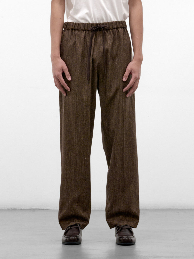 Brown Wool Check Drawstring Trousers (SH2KA0083-M36078-BROWN)