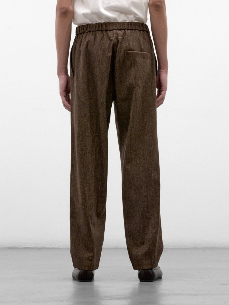 Brown Wool Check Drawstring Trousers (SH2KA0083-M36078-BROWN)
