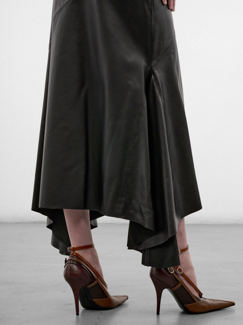 Black Leather Mermaid Maxi Skirt (26F9JU06049046-BLACK)