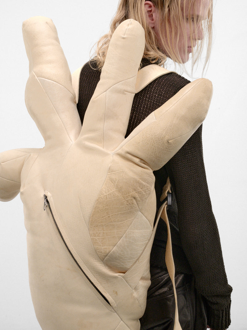 Horse Leather Distortion Hand Backpack (DIS-M-W-HANDBP-01-NATURAL-WHIT)