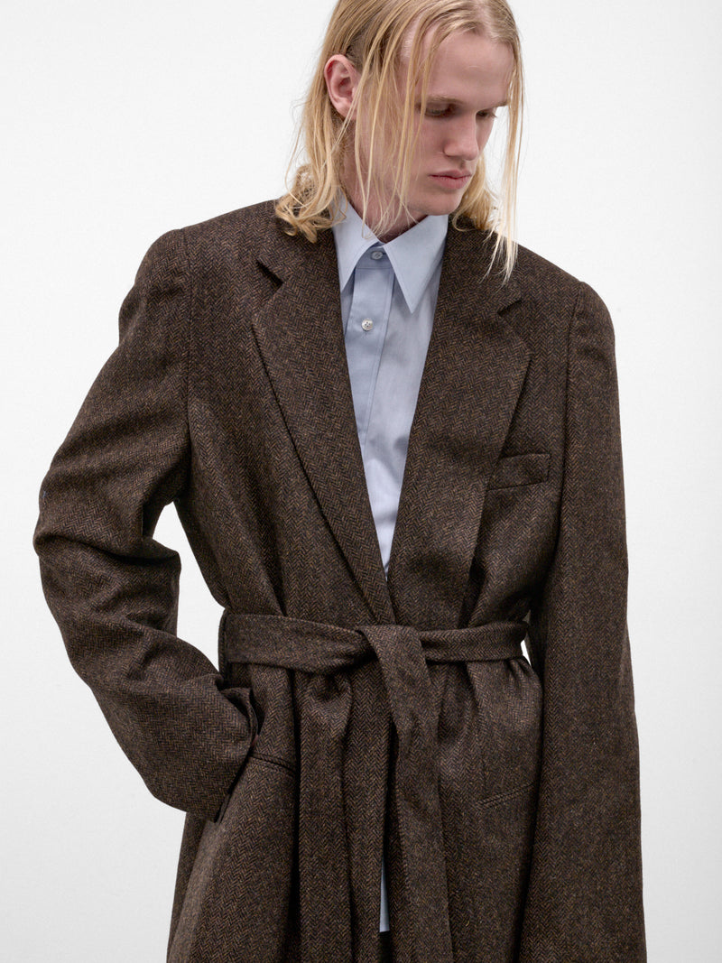Brown Wool Herringbone Coat (S67AA0087-S54246-DARK-BROWN)